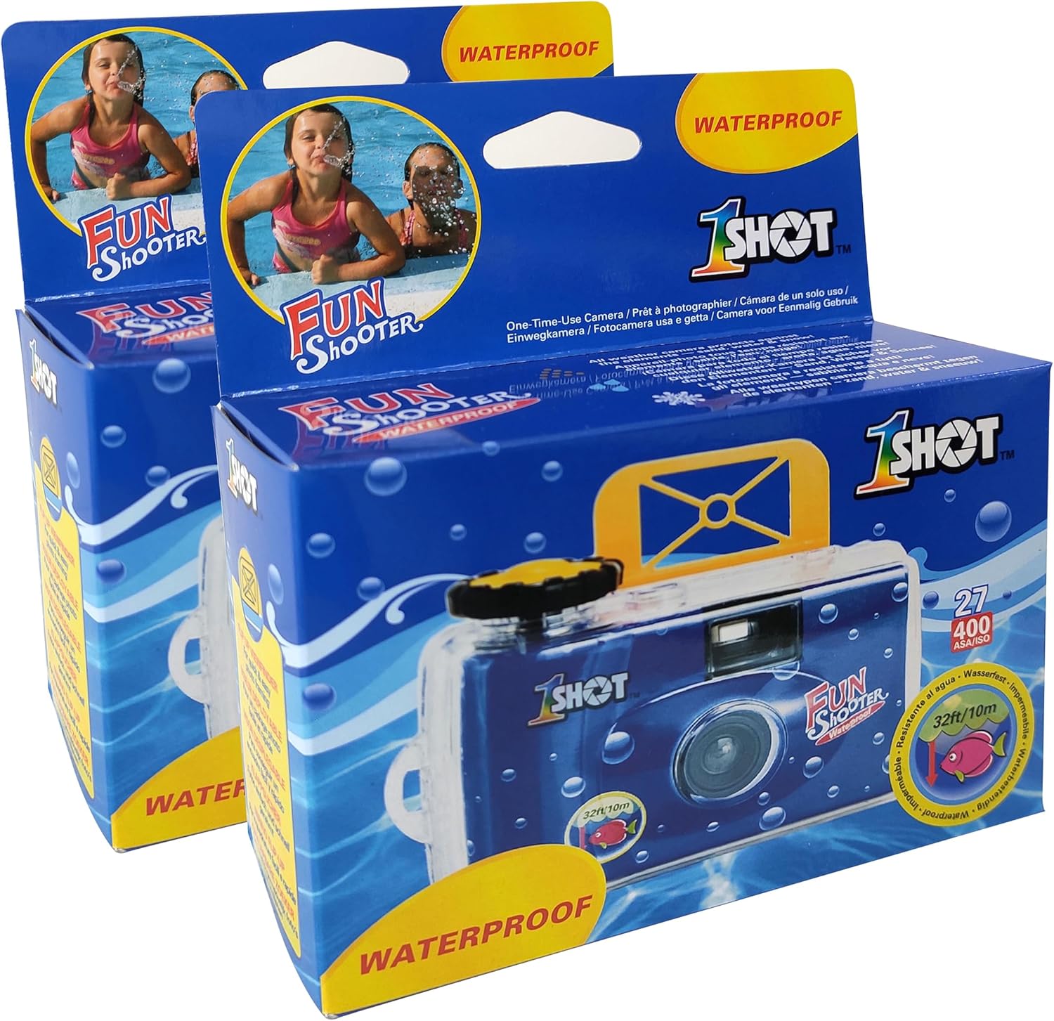 1 Shot Waterproof Disposable Camera - 35mm Underwater - 27 Exposures - ASA/ISO400 Color Film - Single-Use for Vacation, Snorkeling, Watersports - 2-Pack