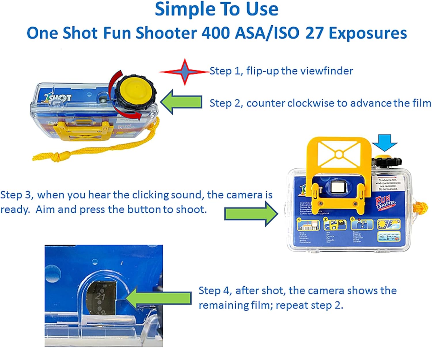 1 Shot Waterproof Disposable Camera - 35mm Underwater - 27 Exposures - ASA/ISO400 Color Film - Single-Use for Vacation, Snorkeling, Watersports - 2-Pack - Image 2