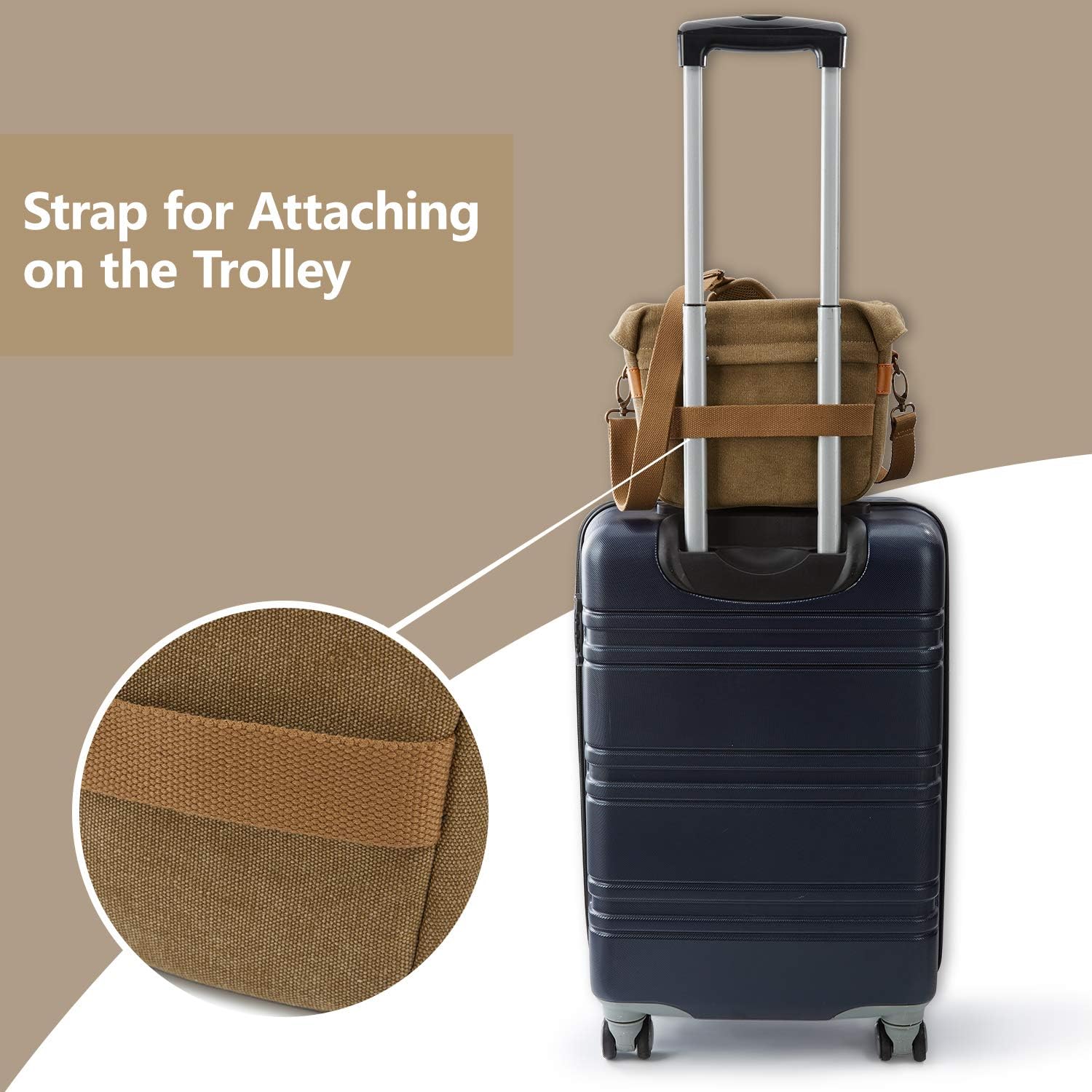 BAGSMART Camera Bag, SLR DSLR Canvas Crossbody Camera Case, Compact Camera Shoulder Bag with Rain Cover for Women and Men, Khaki - Image 5