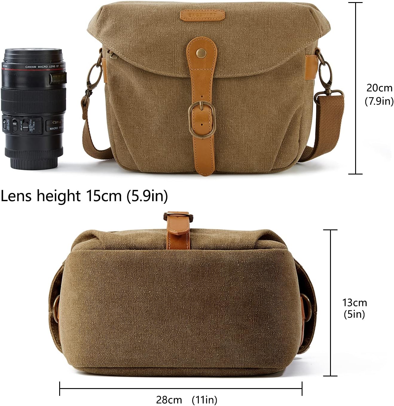 BAGSMART Camera Bag, SLR DSLR Canvas Crossbody Camera Case, Compact Camera Shoulder Bag with Rain Cover for Women and Men, Khaki - Image 6