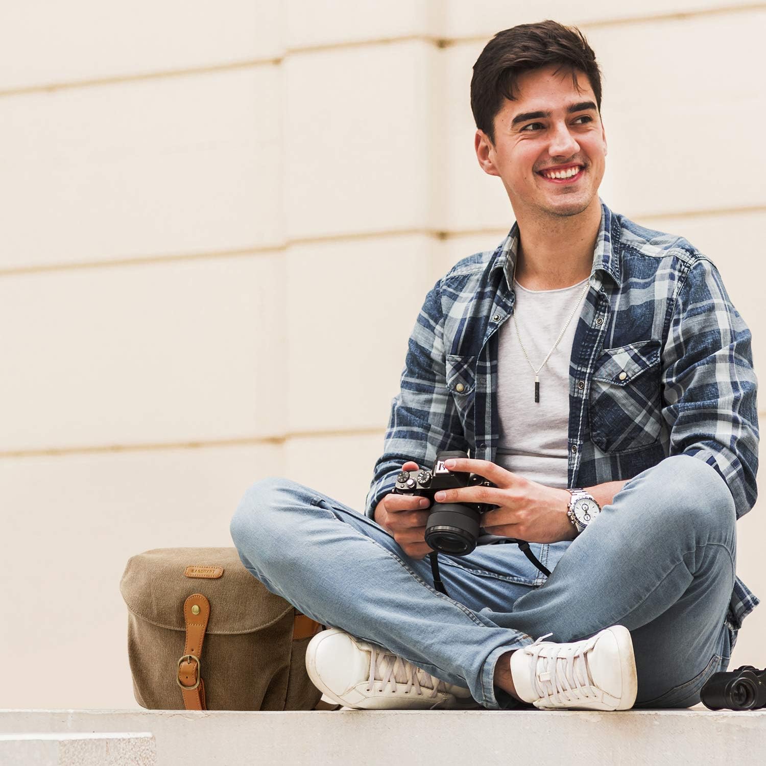 BAGSMART Camera Bag, SLR DSLR Canvas Crossbody Camera Case, Compact Camera Shoulder Bag with Rain Cover for Women and Men, Khaki - Image 7